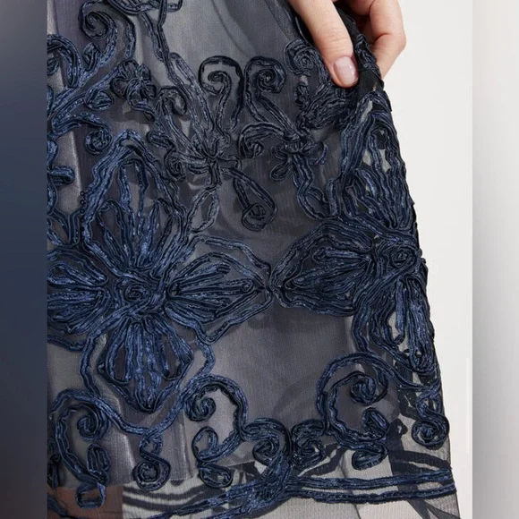 SLNY Floral Knee Length A Line Dress Sz 18 Navy Romantic Goth Whimsigoth Fairy - Picture 4 of 15